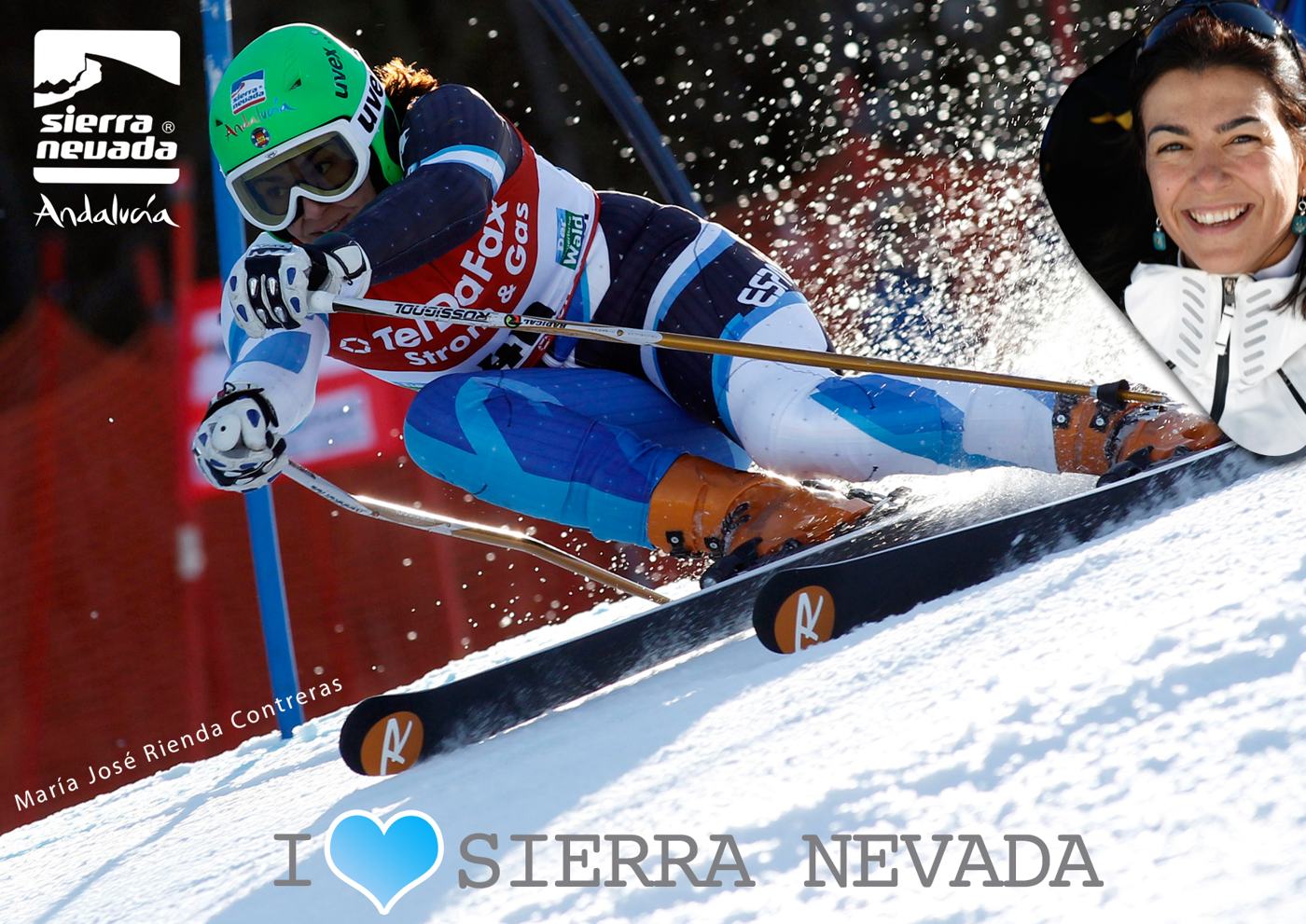 Postal de María José Rienda con el lema I love Sierra Nevada
